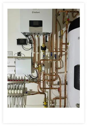 A boiler fitting showing precision pipework